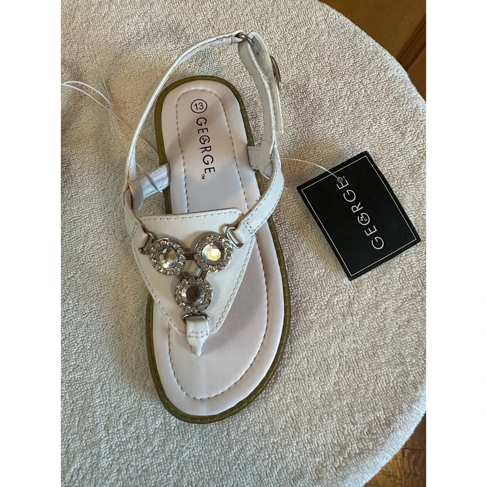 NWT, George Girl's Size 13 White Sandal